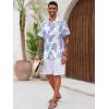 imageRuncati Mens Hawaiian Shirt Button Down Short Sleeve Tropical Floral Summer Beach TopsWhite