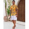 imageRuncati Mens Hawaiian Shirt Button Down Short Sleeve Tropical Floral Summer Beach TopsYellow