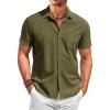 imageRuncati Mens Cuban Guayabera Shirts Button Down Short Sleeve Shirt Casual Mexican Summer Beach Wedding Tops with PocketArmy Green
