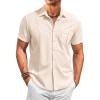 imageRuncati Mens Cuban Guayabera Shirts Button Down Short Sleeve Shirt Casual Mexican Summer Beach Wedding Tops with PocketBeige
