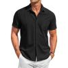 imageRuncati Mens Cuban Guayabera Shirts Button Down Short Sleeve Shirt Casual Mexican Summer Beach Wedding Tops with PocketBlack