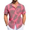 imageRuncati Mens Hawaiian Shirt Button Down Short Sleeve Tropical Floral Summer Beach TopsPink