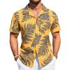 imageRuncati Mens Hawaiian Shirt Button Down Short Sleeve Tropical Floral Summer Beach TopsYellow