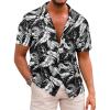 imageRuncati Mens Hawaiian Shirts Button Down Short Sleeve Cuban Collar Shirt Floral Tropical Summer Beach TopsBlack