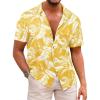 imageRuncati Mens Hawaiian Shirts Button Down Short Sleeve Cuban Collar Shirt Floral Tropical Summer Beach TopsYellow