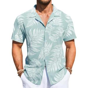imageRuncati Mens Hawaiian Shirt Button Down Short Sleeve Tropical Floral Summer Beach TopsOlive Green
