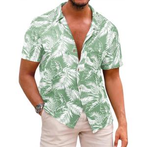 imageRuncati Mens Hawaiian Shirts Button Down Short Sleeve Cuban Collar Shirt Floral Tropical Summer Beach TopsMint