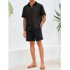 imageRuncati Mens Button Down Shirt Knit Crochet Hollow Out Short Sleeve Sweater Casual Summer TopsBlack