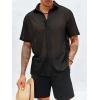 imageRuncati Mens Button Down Shirt Knit Crochet Hollow Out Short Sleeve Sweater Casual Summer TopsBlack