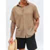 imageRuncati Mens Button Down Shirt Knit Crochet Hollow Out Short Sleeve Sweater Casual Summer TopsKhaki