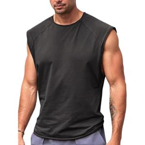 imageRuncati Mens Sleeveless Tank Tops Workout Cut Off Shirt Athletic Muscle Gym T ShirtsBlack Gray
