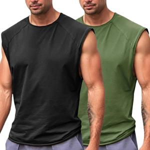 imageRuncati Mens Sleeveless Tank Tops Workout Cut Off Shirt Athletic Muscle Gym T ShirtsBlackArmy Green