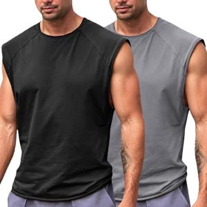 imageRuncati Mens Sleeveless Tank Tops Workout Cut Off Shirt Athletic Muscle Gym T ShirtsBlackDark Gray