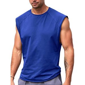 imageRuncati Mens Sleeveless Tank Tops Workout Cut Off Shirt Athletic Muscle Gym T ShirtsBlue