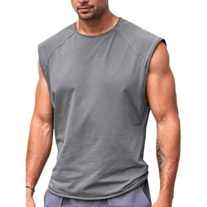 imageRuncati Mens Sleeveless Tank Tops Workout Cut Off Shirt Athletic Muscle Gym T ShirtsDark Gray