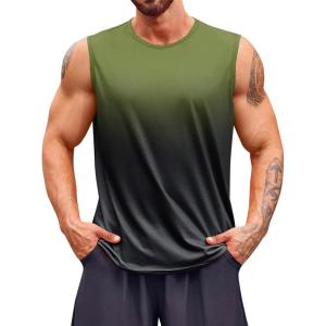 imageRuncati Mens Sleeveless Tank Tops Workout Muscle Gym T Shirts Crew Neck Gradient Tee TopsArmy Green