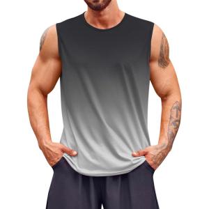 imageRuncati Mens Sleeveless Tank Tops Workout Muscle Gym T Shirts Crew Neck Gradient Tee TopsBlack