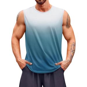 imageRuncati Mens Sleeveless Tank Tops Workout Muscle Gym T Shirts Crew Neck Gradient Tee TopsLake Blue