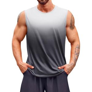 imageRuncati Mens Sleeveless Tank Tops Workout Muscle Gym T Shirts Crew Neck Gradient Tee TopsLight Grey