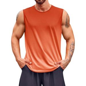 imageRuncati Mens Sleeveless Tank Tops Workout Muscle Gym T Shirts Crew Neck Gradient Tee TopsOrange