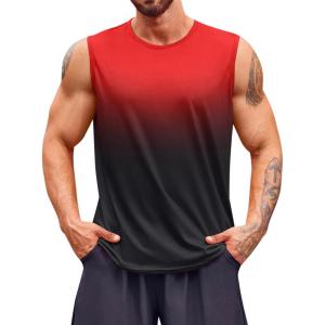 imageRuncati Mens Sleeveless Tank Tops Workout Muscle Gym T Shirts Crew Neck Gradient Tee TopsRed