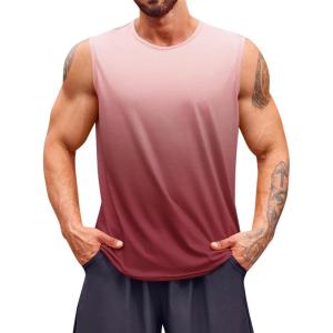 imageRuncati Mens Sleeveless Tank Tops Workout Muscle Gym T Shirts Crew Neck Gradient Tee TopsWine Red