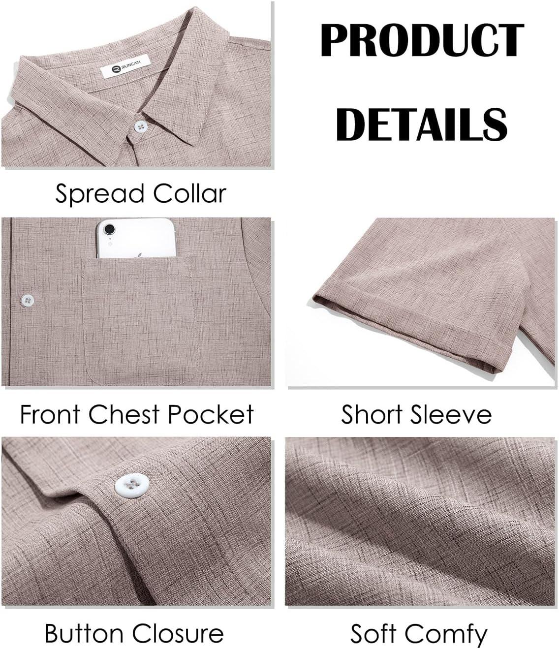 imageRuncati Mens Button Down Linen Shirt Short Sleeve Casual Summer Beach Wedding TopsKhaki