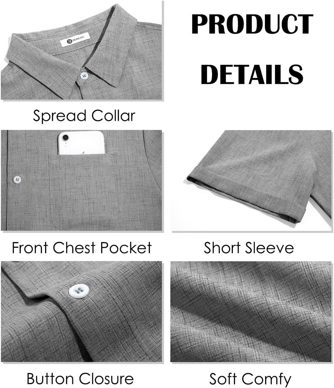 imageRuncati Mens Button Down Linen Shirt Short Sleeve Casual Summer Beach Wedding TopsLight Gray