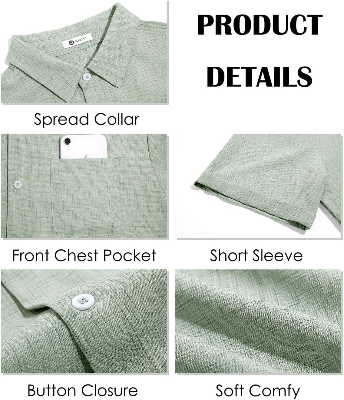 imageRuncati Mens Button Down Linen Shirt Short Sleeve Casual Summer Beach Wedding TopsOlive Green