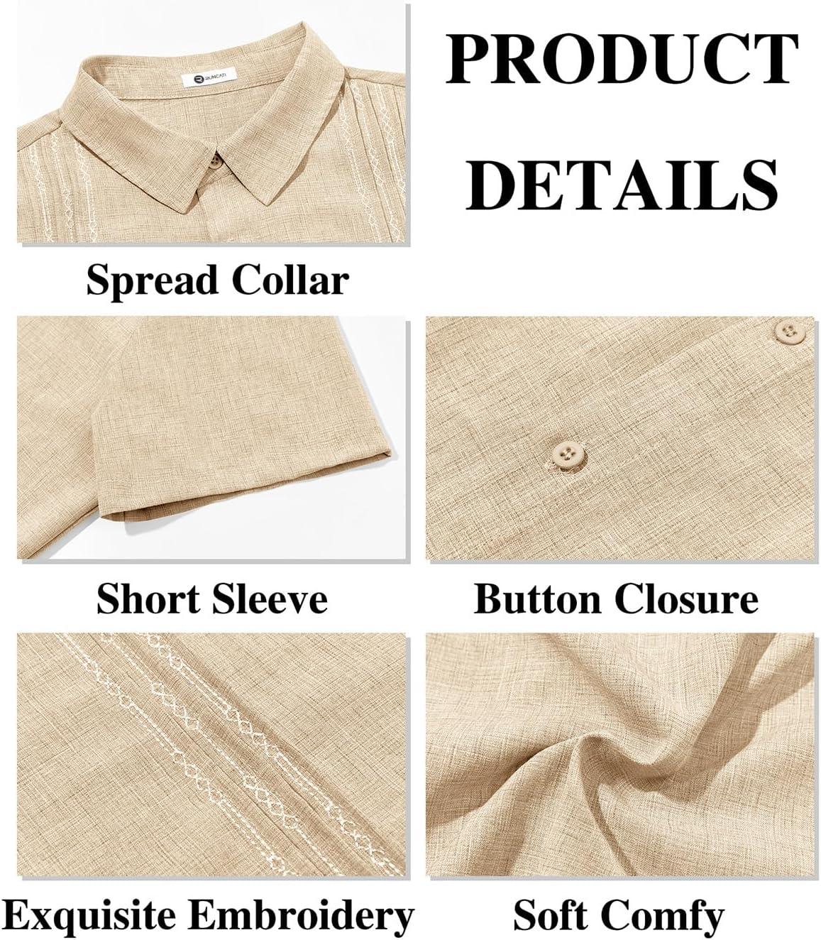 imageRuncati Mens Cuban Guayabera Shirts Short Sleeve Button Down Casual Summer Beach Wedding Embroidered TopsBeige