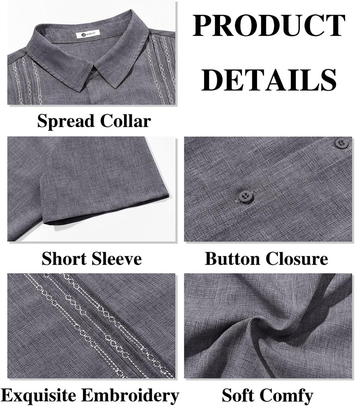 imageRuncati Mens Cuban Guayabera Shirts Short Sleeve Button Down Casual Summer Beach Wedding Embroidered TopsDark Gray