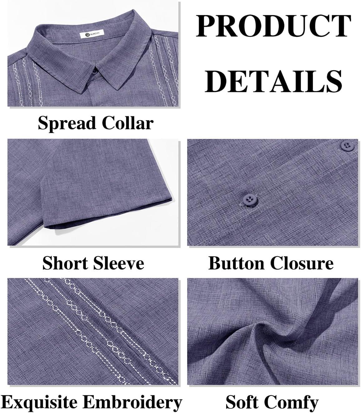 imageRuncati Mens Cuban Guayabera Shirts Short Sleeve Button Down Casual Summer Beach Wedding Embroidered TopsJeans Blue