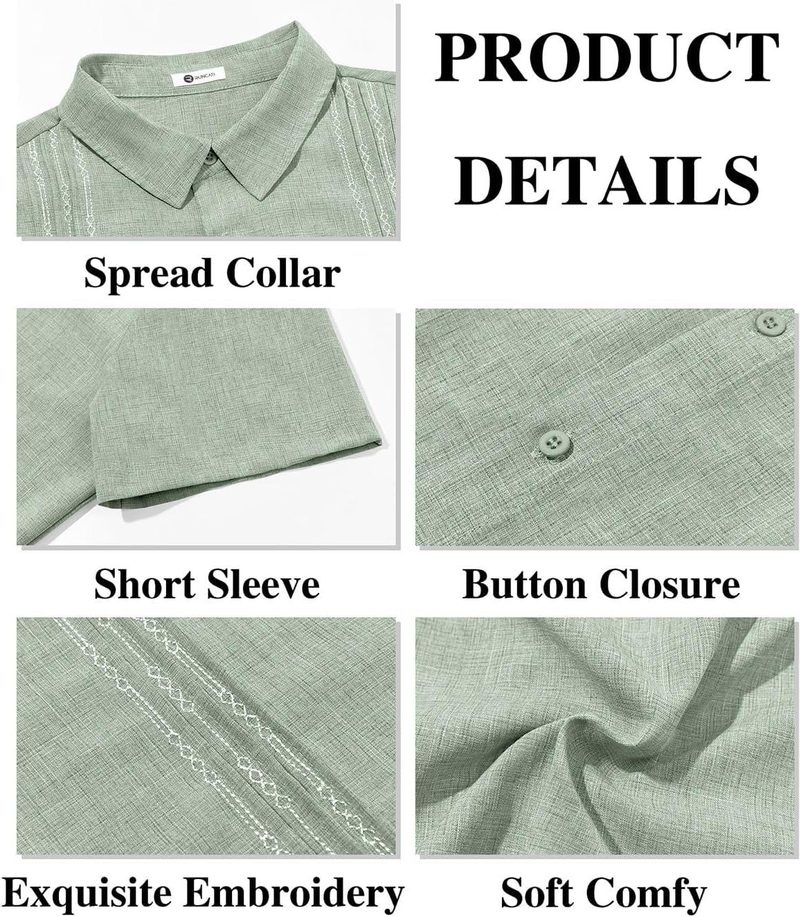imageRuncati Mens Cuban Guayabera Shirts Short Sleeve Button Down Casual Summer Beach Wedding Embroidered TopsOlive Green