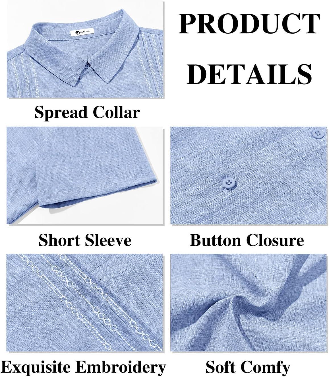 imageRuncati Mens Cuban Guayabera Shirts Short Sleeve Button Down Casual Summer Beach Wedding Embroidered TopsSky Blue