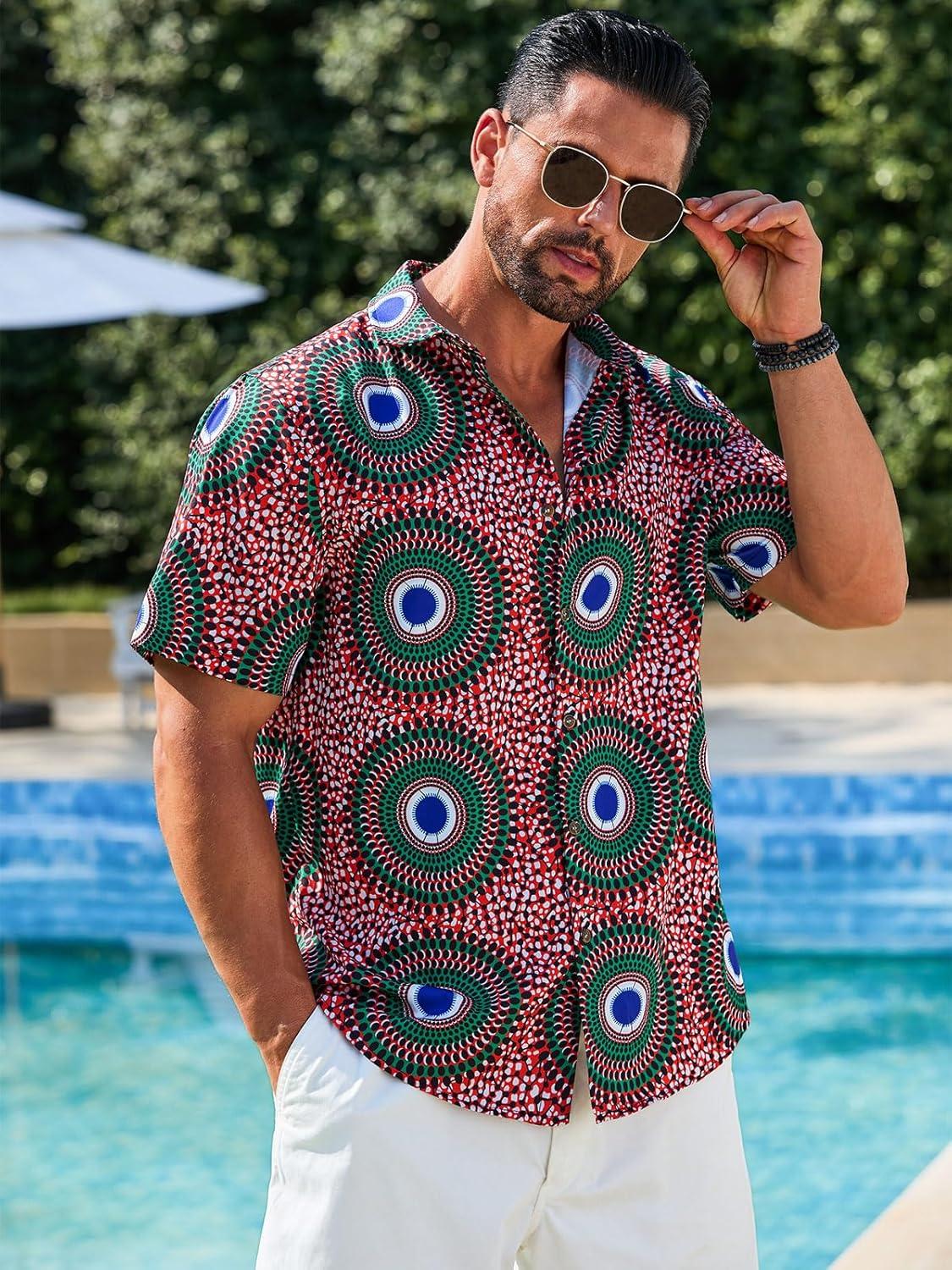 imageRuncati Mens Short Sleeve Shirts Button Down African Traditional Pattern Dashiki Shirt Casual Vintage Floral Hippie TopsArmy Green