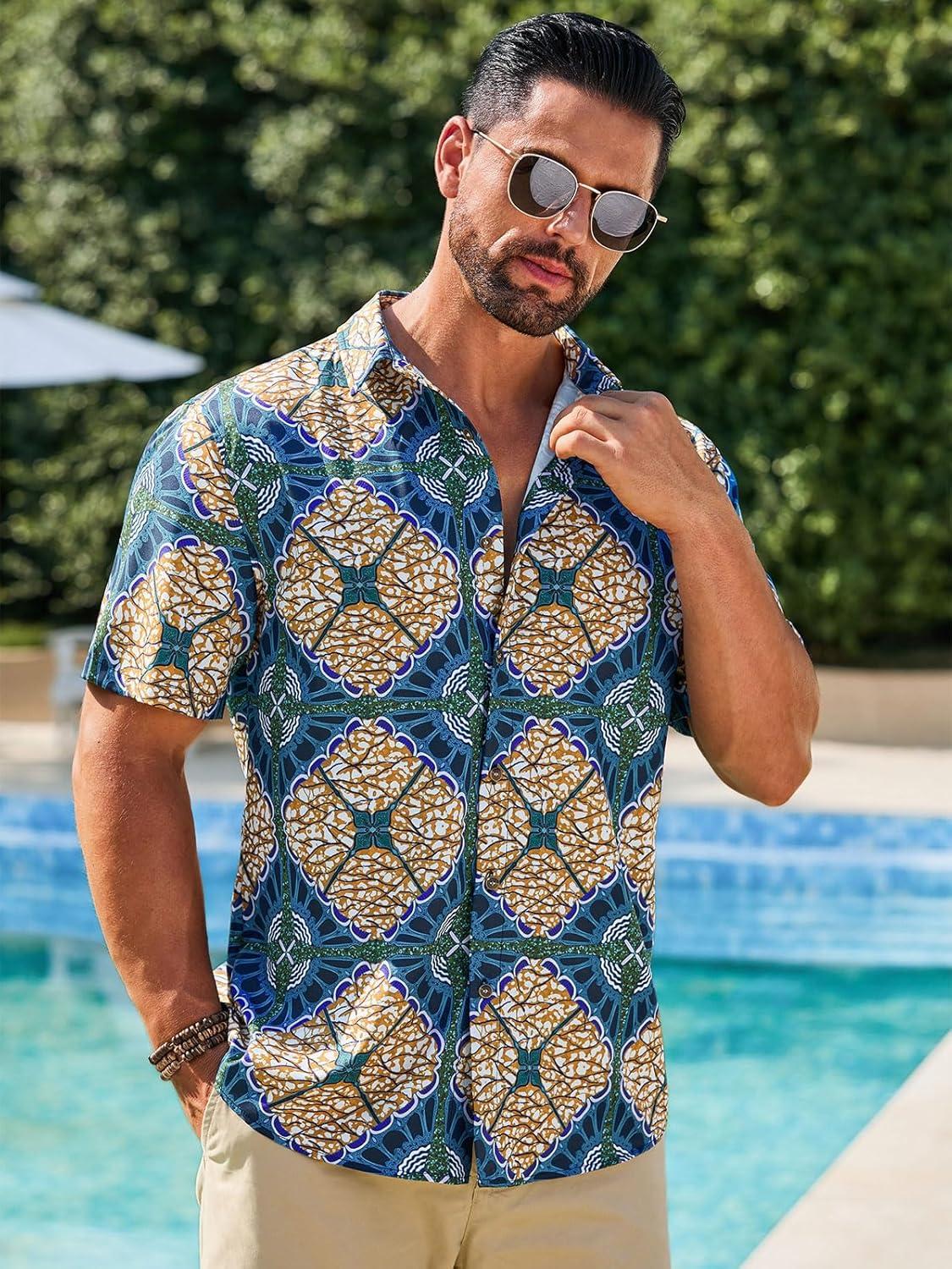 imageRuncati Mens Short Sleeve Shirts Button Down African Traditional Pattern Dashiki Shirt Casual Vintage Floral Hippie TopsDark Green