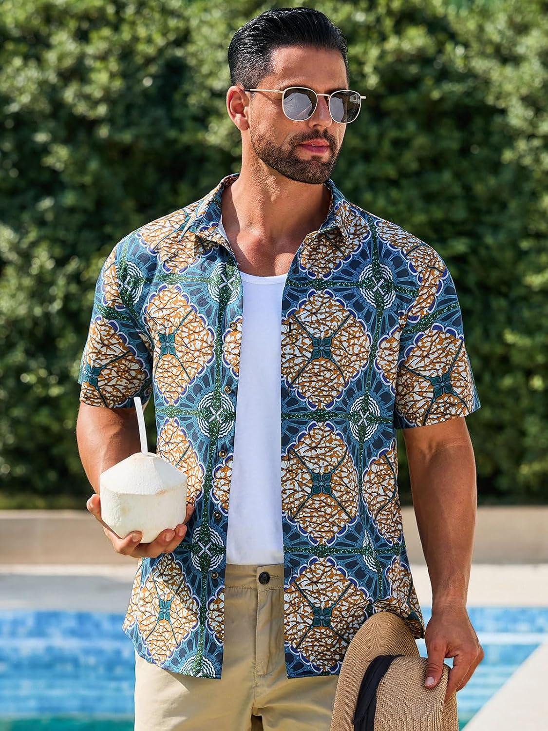 imageRuncati Mens Short Sleeve Shirts Button Down African Traditional Pattern Dashiki Shirt Casual Vintage Floral Hippie TopsDark Green