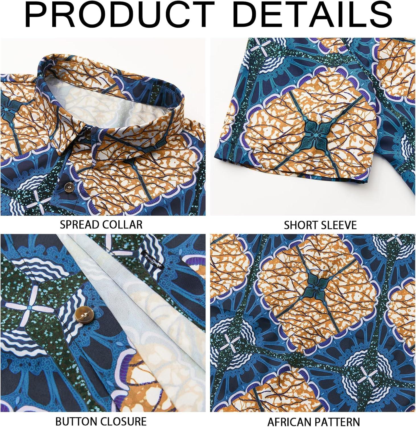 imageRuncati Mens Short Sleeve Shirts Button Down African Traditional Pattern Dashiki Shirt Casual Vintage Floral Hippie TopsDark Green