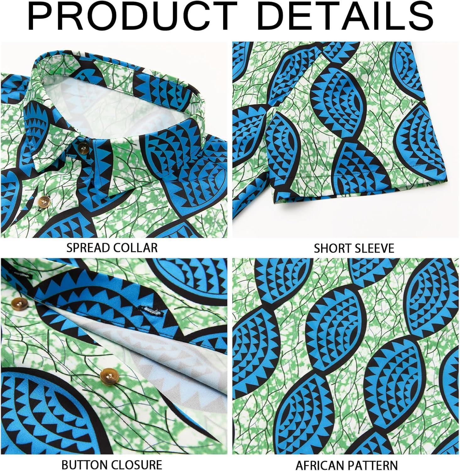imageRuncati Mens Short Sleeve Shirts Button Down African Traditional Pattern Dashiki Shirt Casual Vintage Floral Hippie TopsLake Blue