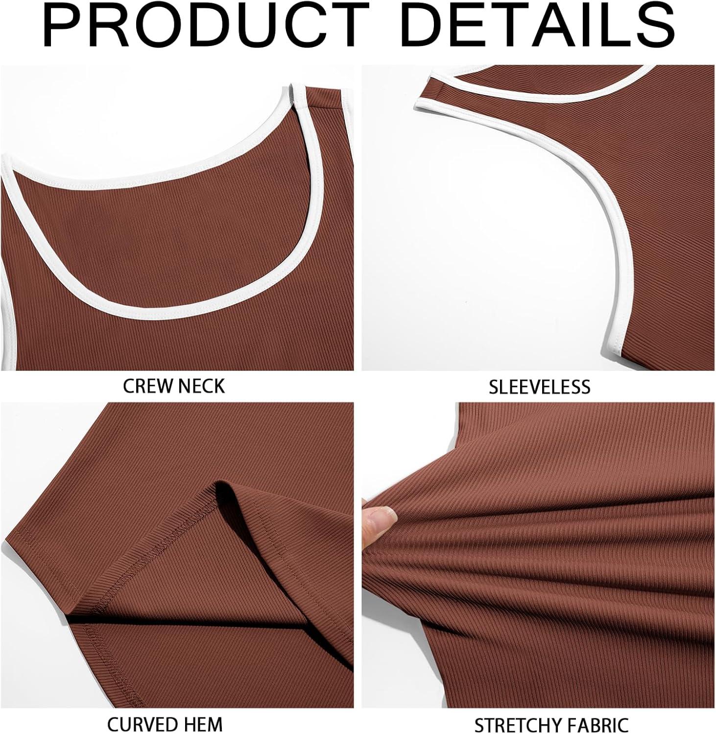 imageRuncati Mens Sleeveless Tank Tops Workout Muscle Gym Knitted Shirt Athletic Bodybuilding Slim Fit Ribbed T ShirtsBrown