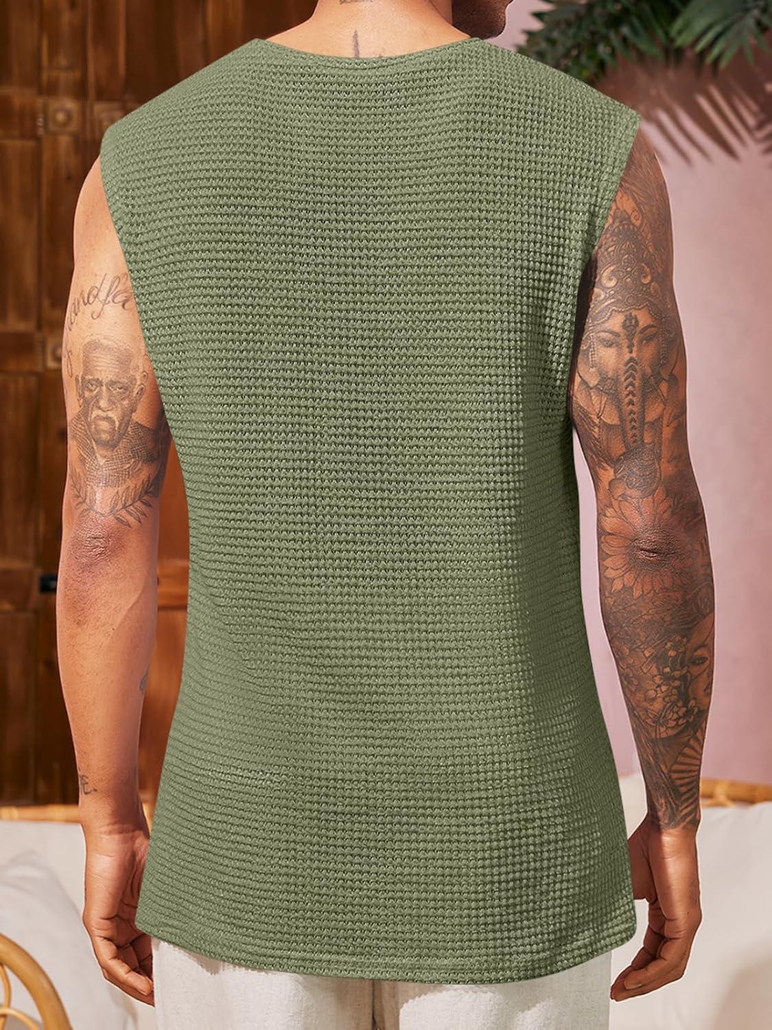 imageRuncati Mens Waffle Tank Tops Sleeveless TShirts Athletic Muscle Summer Beach Hippie ShirtsArmy Green