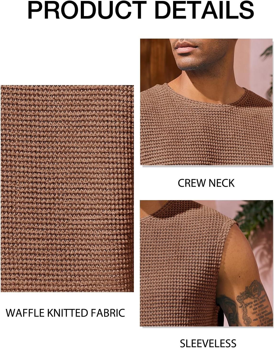 imageRuncati Mens Waffle Tank Tops Sleeveless TShirts Athletic Muscle Summer Beach Hippie ShirtsCoffee
