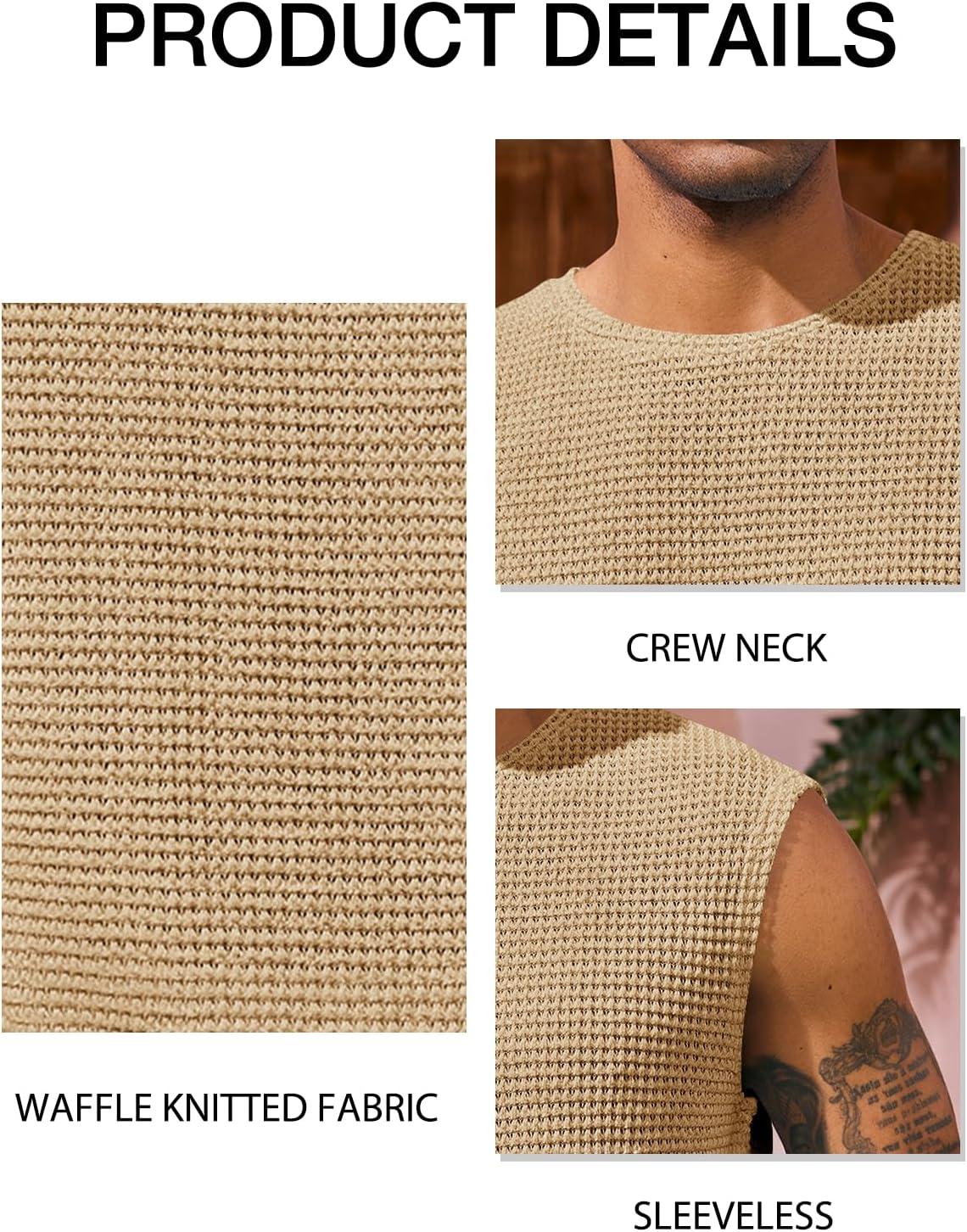 imageRuncati Mens Waffle Tank Tops Sleeveless TShirts Athletic Muscle Summer Beach Hippie ShirtsKhaki