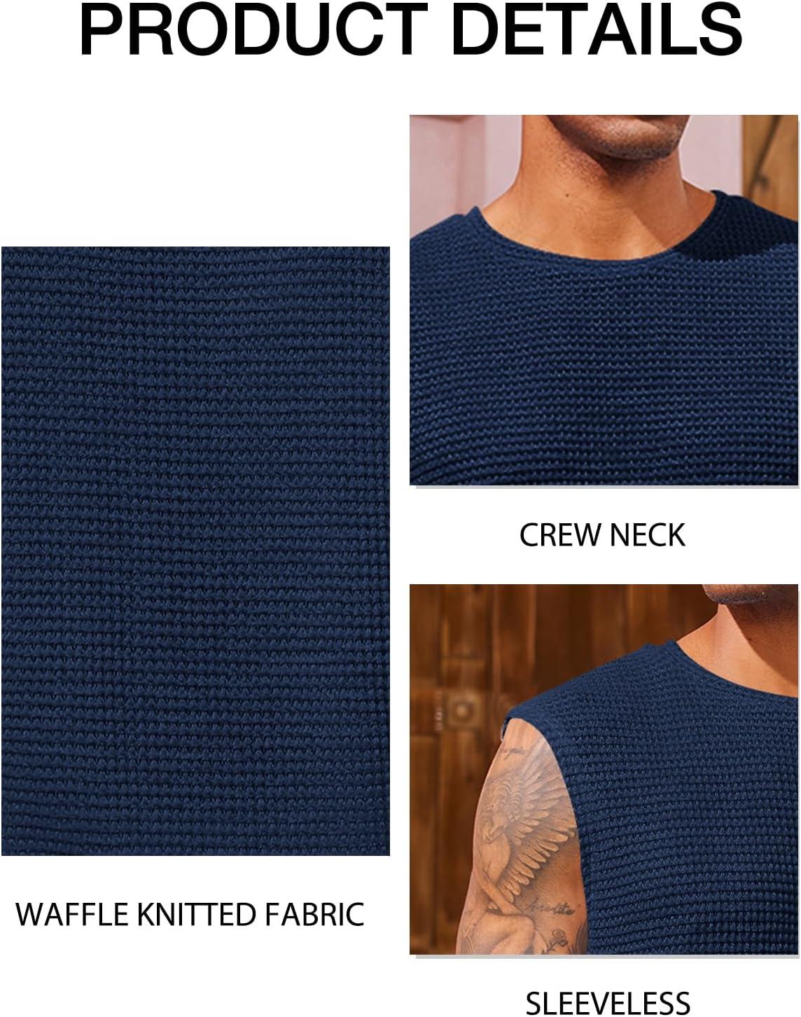 imageRuncati Mens Waffle Tank Tops Sleeveless TShirts Athletic Muscle Summer Beach Hippie ShirtsNavy