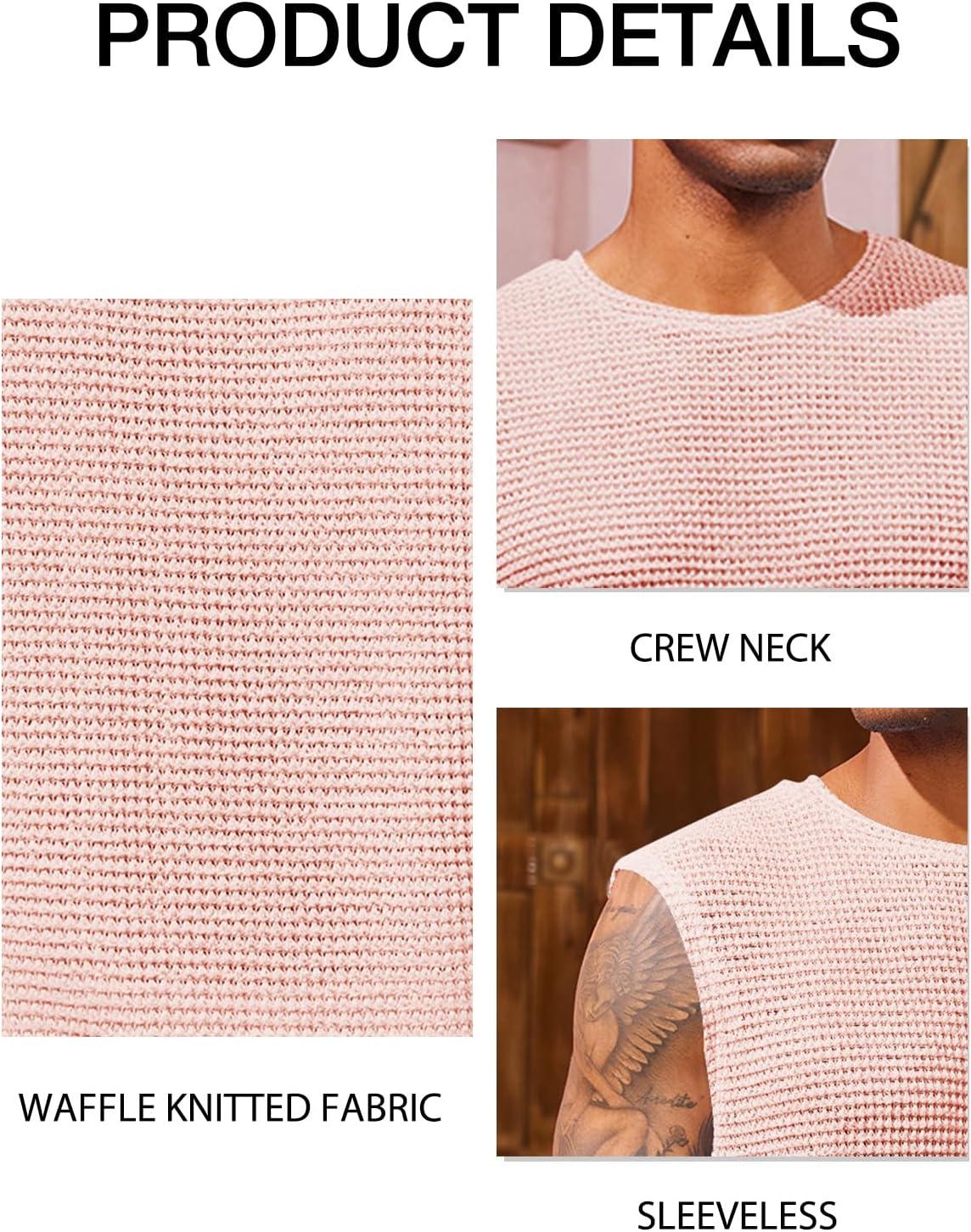 imageRuncati Mens Waffle Tank Tops Sleeveless TShirts Athletic Muscle Summer Beach Hippie ShirtsPink