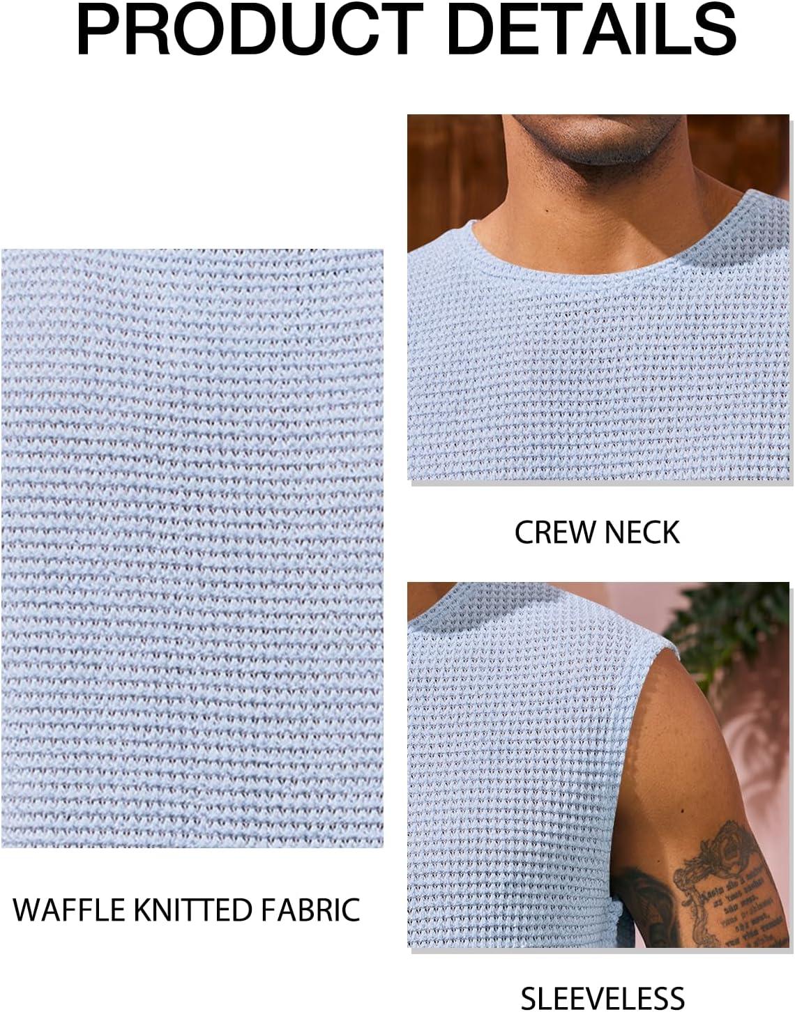 imageRuncati Mens Waffle Tank Tops Sleeveless TShirts Athletic Muscle Summer Beach Hippie ShirtsSky Blue