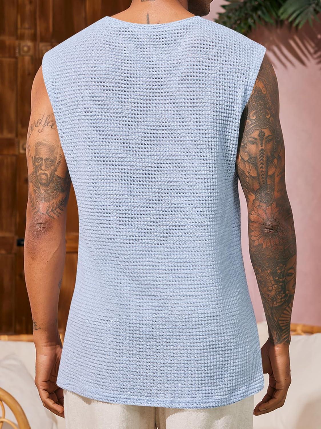 imageRuncati Mens Waffle Tank Tops Sleeveless TShirts Athletic Muscle Summer Beach Hippie ShirtsSky Blue