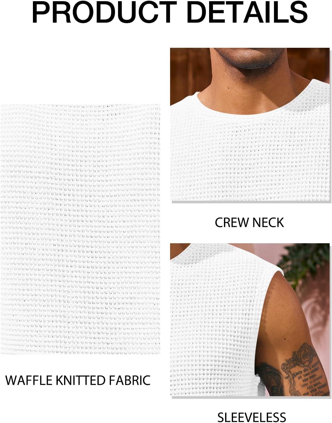 imageRuncati Mens Waffle Tank Tops Sleeveless TShirts Athletic Muscle Summer Beach Hippie ShirtsWhite