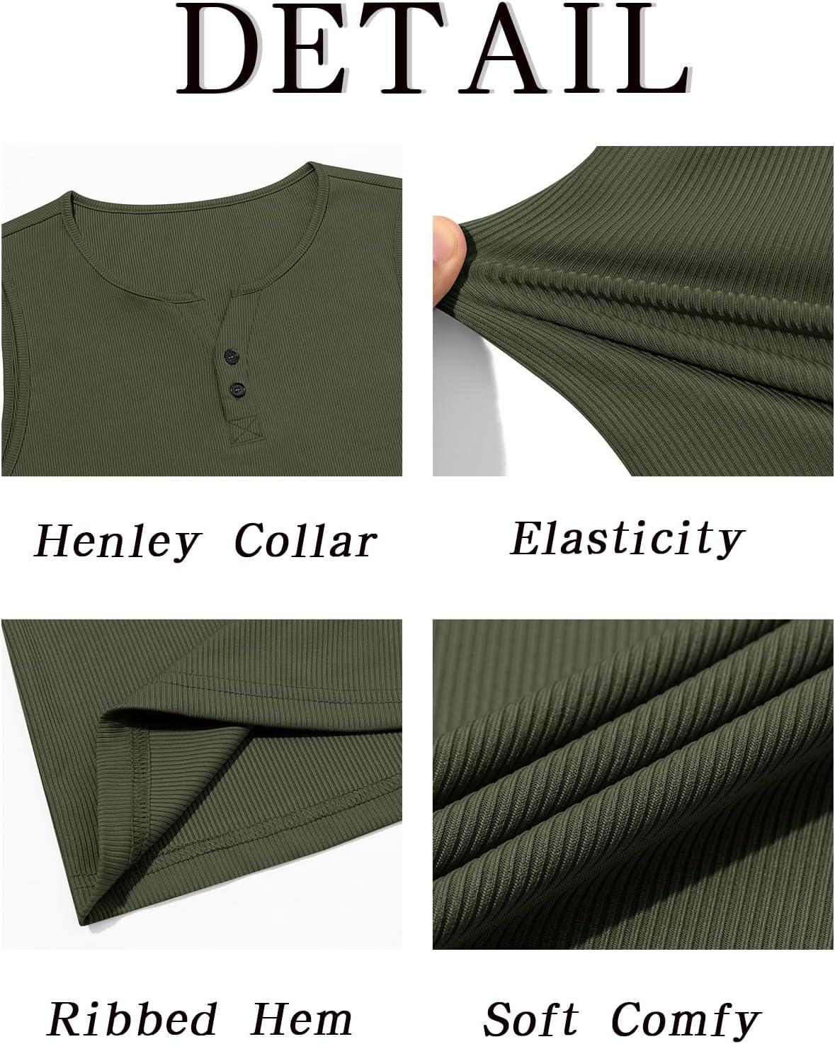 imageRuncati Mens Workout Tank Tops Summer Gym Muscle Ribbed Sleeveless Henley Shirt Casual Knitted Slim Fit Beach TeeArmy Green