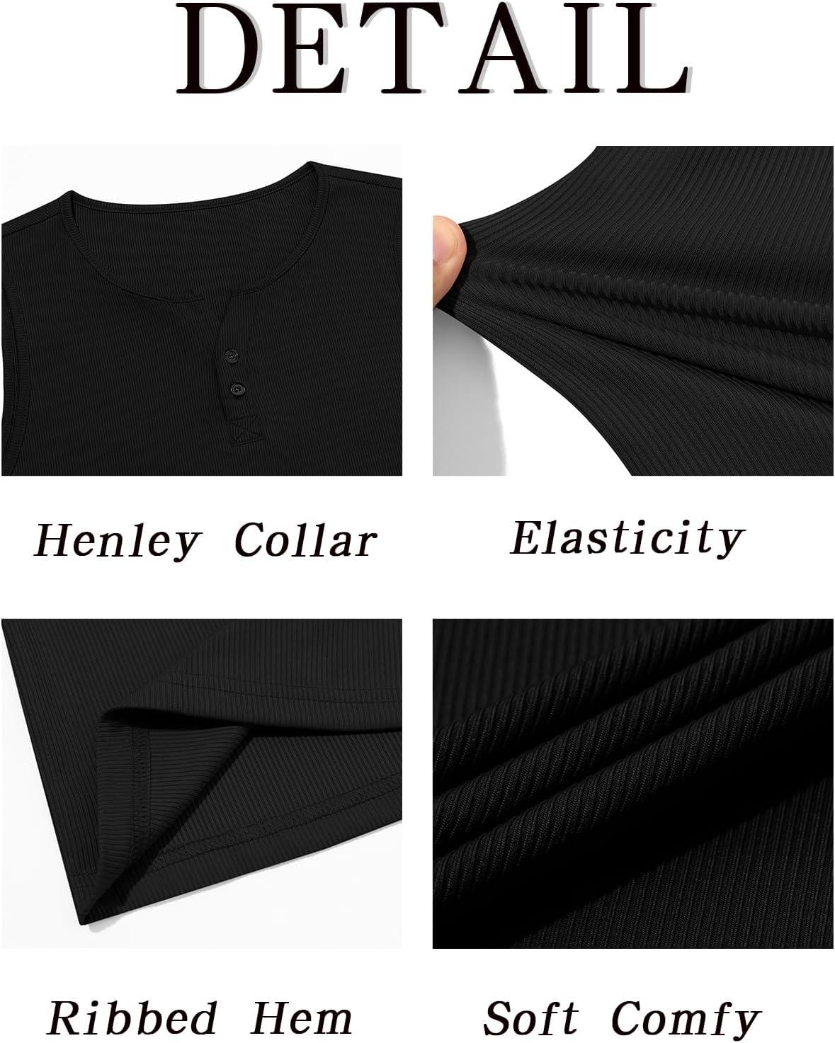 imageRuncati Mens Workout Tank Tops Summer Gym Muscle Ribbed Sleeveless Henley Shirt Casual Knitted Slim Fit Beach TeeBlack
